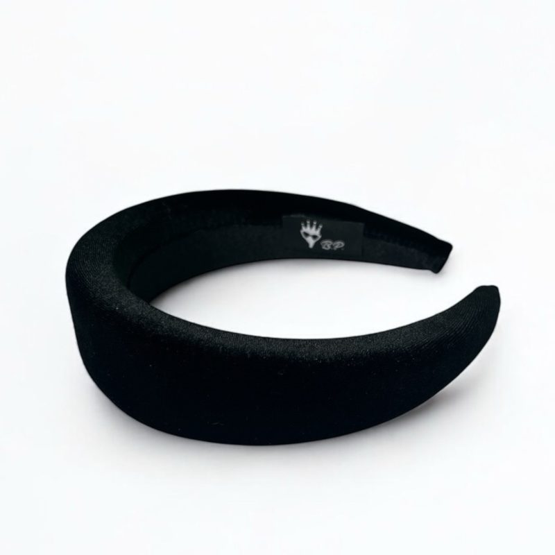 Cerchietto per capelli donna in velluto, con bombatura alta (Nero)