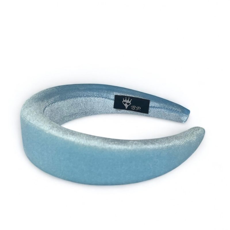 Cerchietto per capelli donna in velluto, con bombatura alta (Celeste)