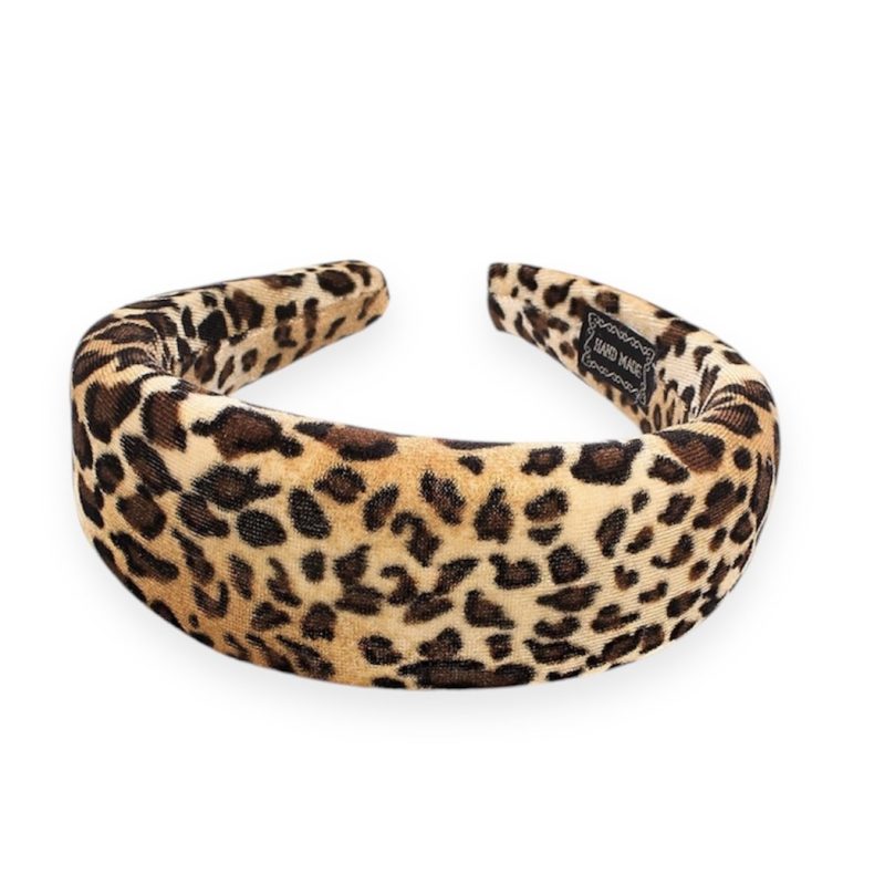 Cerchietto per capelli donna in velluto, con bombatura alta (Leopardato 1)
