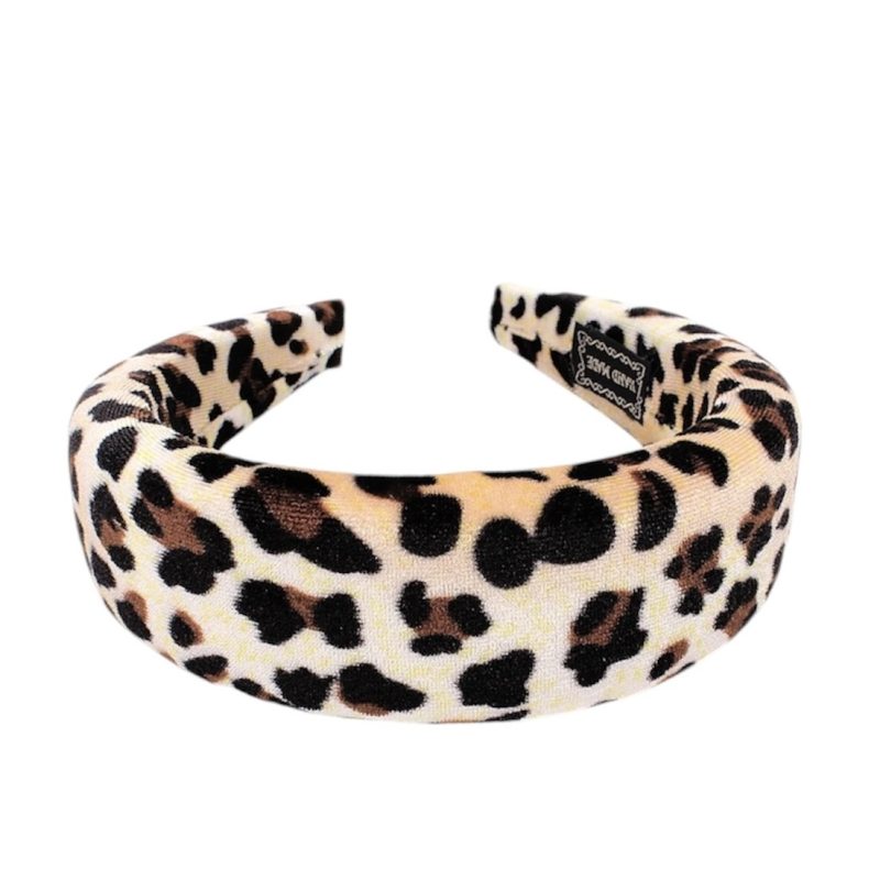 Cerchietto per capelli donna in velluto, con bombatura alta (Leopardato 2)