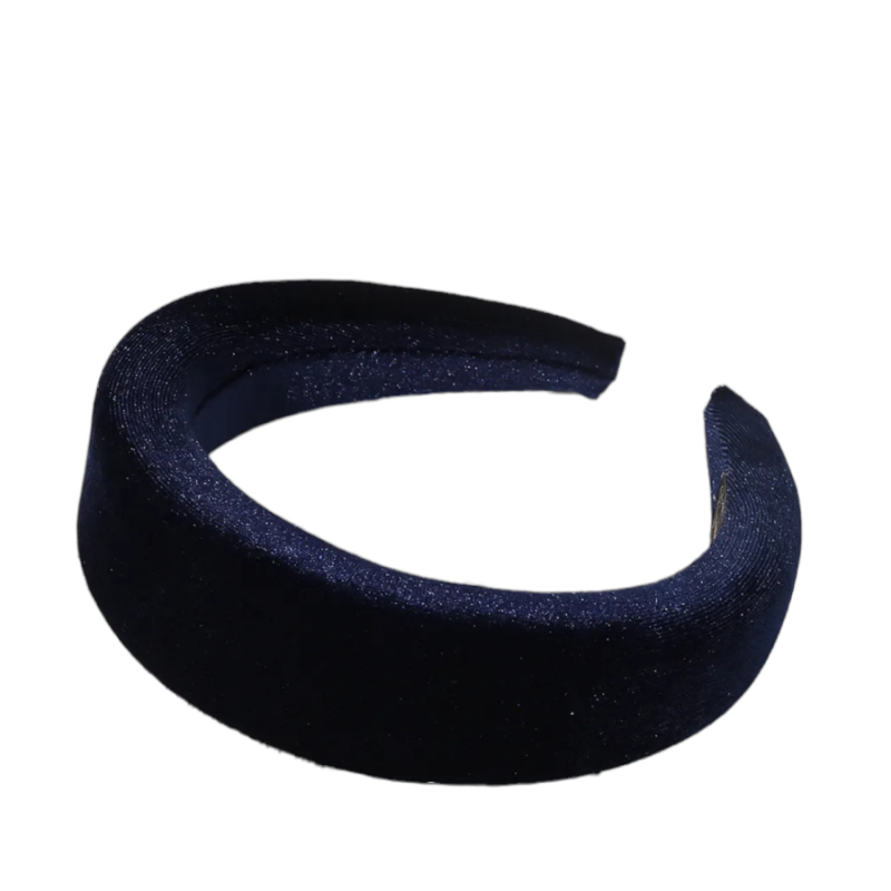 Cerchietto per capelli donna in velluto, con bombatura alta (Blu navy)