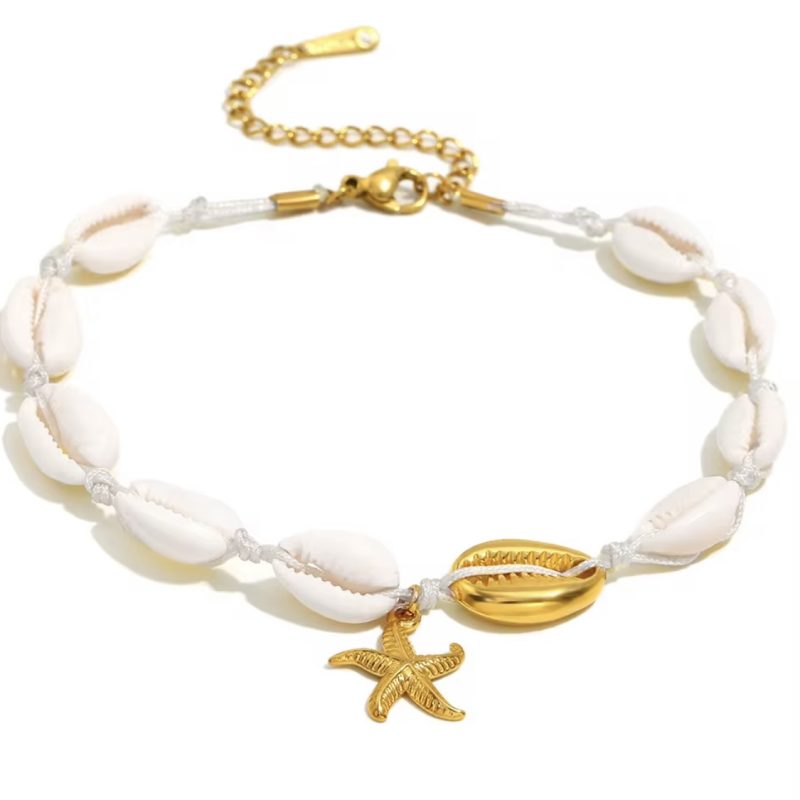 Cavigliera donna con decorazione di Conchigliette sintetiche e Stella Marina (Gold)