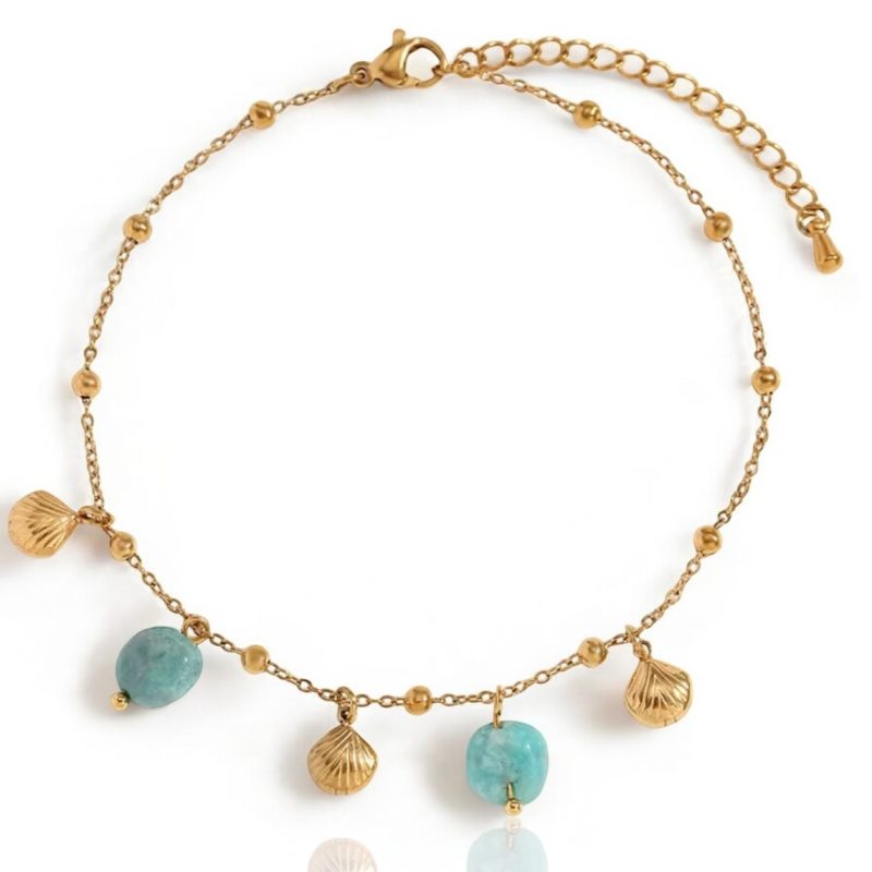 Cavigliera donna con perle colorate (Acciaio inossidabile Gold)